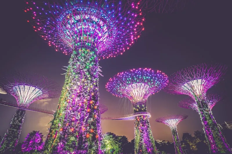 Supertrees iluminados en Gardens by the Bay en Singapur