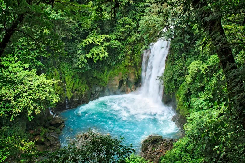 Cascada en la selva tropical en Costa Rica